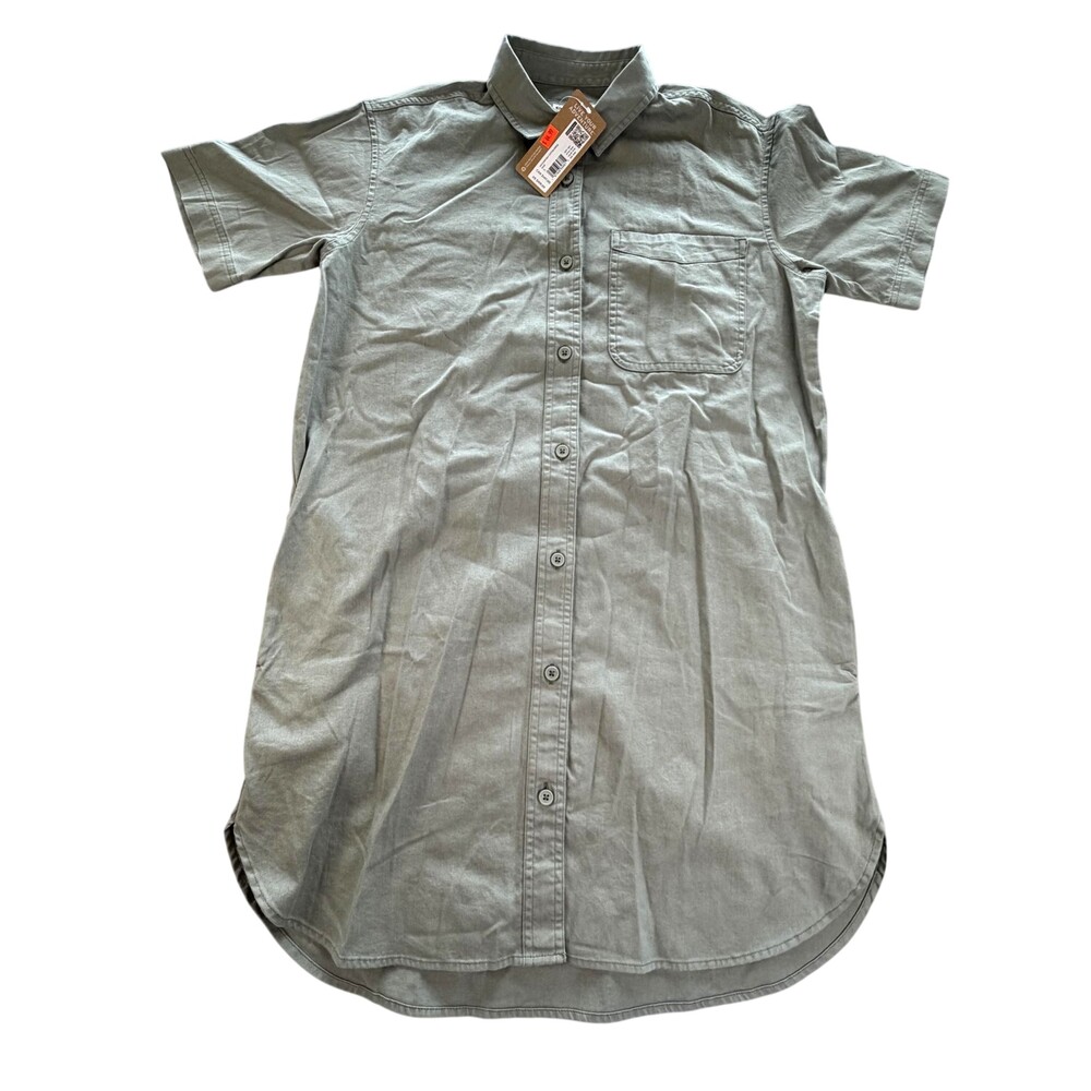 Eddie Bauer WR Everyday Cotton Dress Womens Small Sage Shirt Dress Short Sleeve
